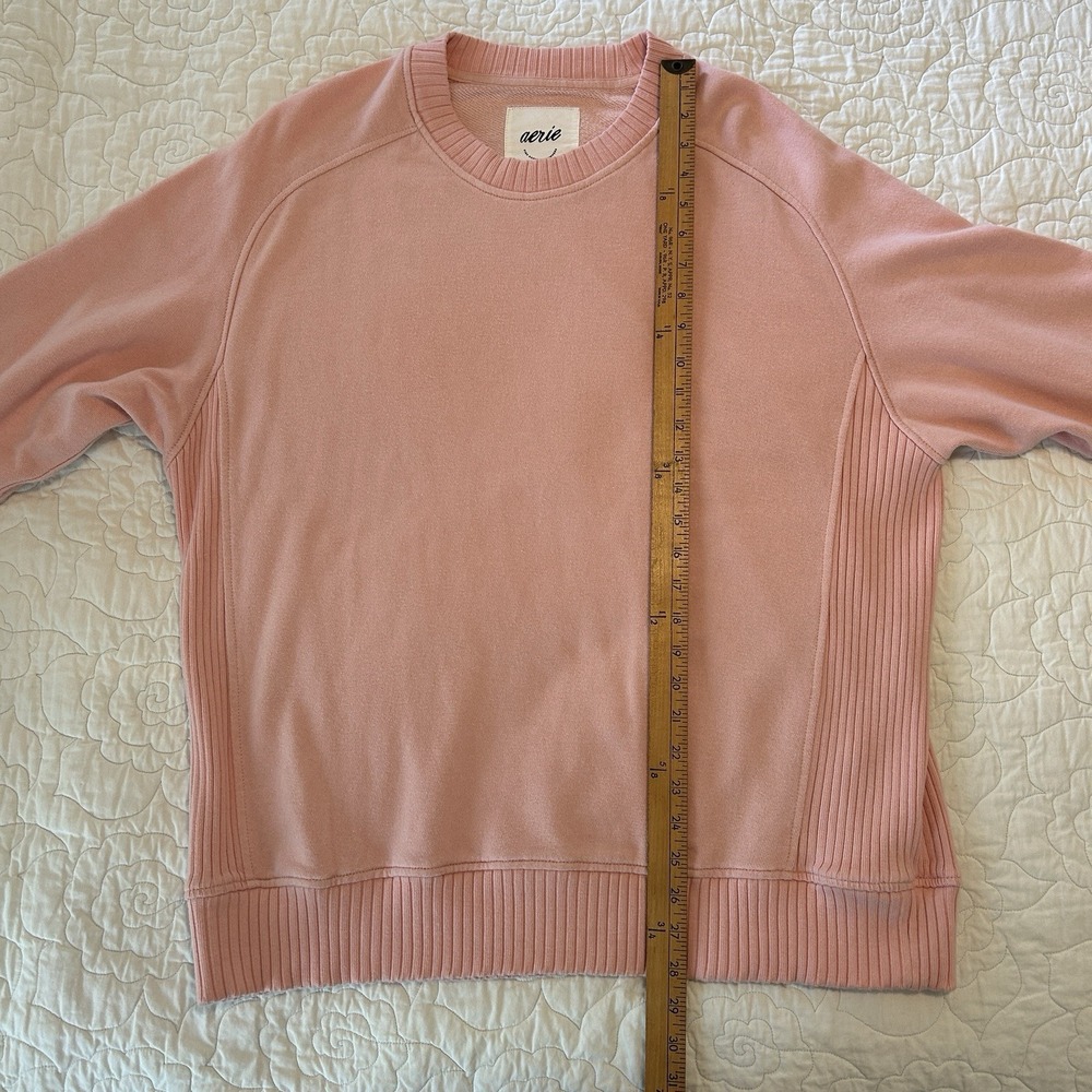 Aerie Oversized Crewneck Women's Size XS / TP Pink Ribbed Sides Trim Cozy Lounge - Picture 8 of 15